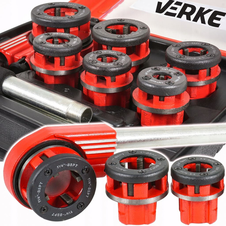 Gwintownica ręczna do rur 1/4" - 1 1/4" 6szt, VERKE 