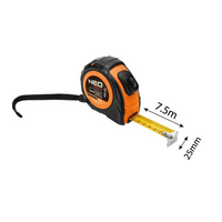 Miara zwijana stalowa 7,5m x 25 mm, auto blokada, dwa przyciski stop, Neo Tools