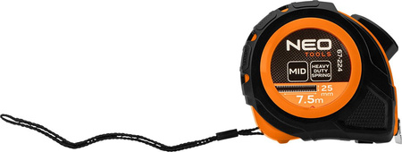 Miara zwijana stalowa 7,5m x 25 mm, auto blokada, dwa przyciski stop, Neo Tools