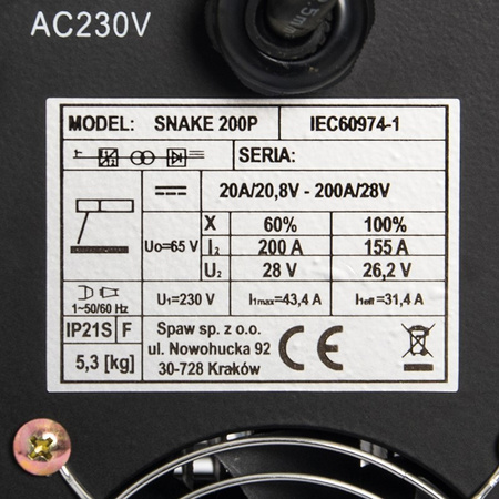Spawarka inwertorowa Magnum SNAKE 200P II (200A/60%)