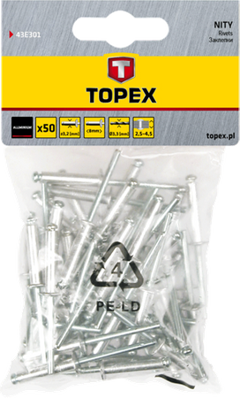Nity aluminiowe 4.8 x 12,5 mm, 50szt, TOPEX 43E503