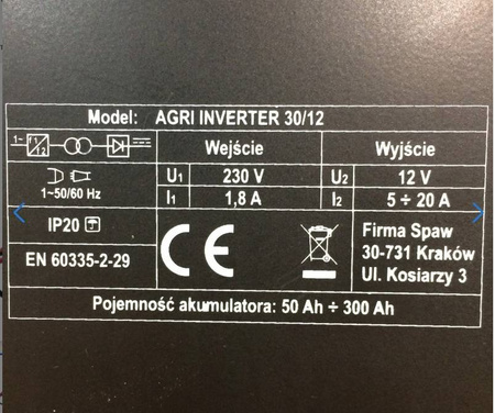 Prostownik inwerterowy Magnum AGRI 30/12 (12V, do 300Ah)