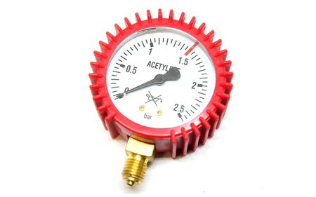 Manometr Acetylen roboczy 2,5 bar z osłoną gumową, gwint M12x1,5