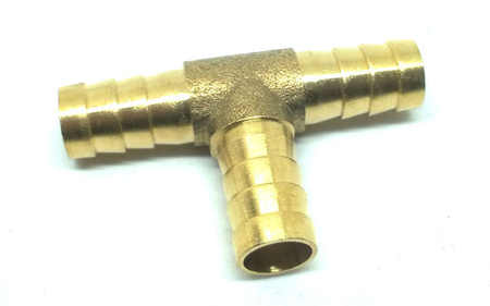 Rozdzielacz mosiężny x3, trójnik typ "T" na wąż 10mm 
