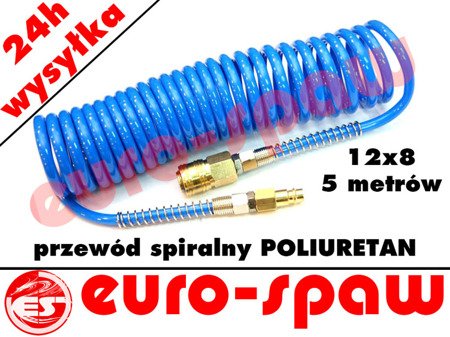 Wąż spiralny poliuretan 12x8 -5m z szybkozłączami 
